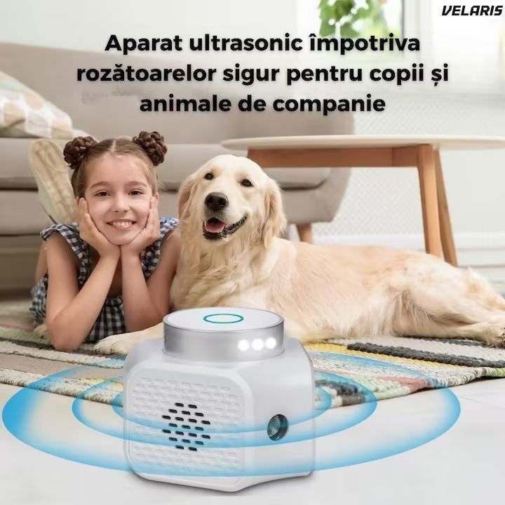 Aparat anti-daunători ultrasonic 360°, 120 m², dual 22-35/25 kHz, sigur animale