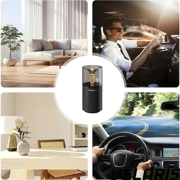 Umidificator Aromaterapie cu Efect Flacara Tip Lumanare 250 ml Portabil USB cu Oprire Automata Pulverizare Arome LED Ambiental pentru Dormitor Bucatarie Masina