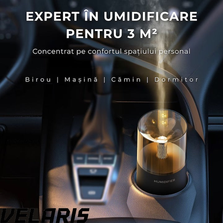 Umidificator Aromaterapie cu Efect Flacara Tip Lumanare 250 ml Portabil USB cu Oprire Automata Pulverizare Arome LED Ambiental pentru Dormitor Bucatarie Masina