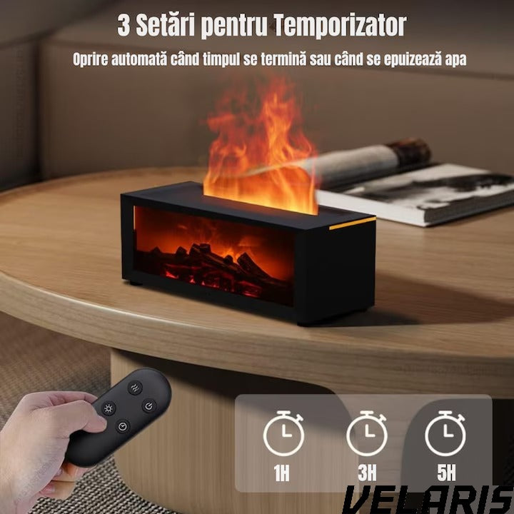 Umidificator de aer inteligent 3D cu efect de flacara, aromaterapie, rezervor 200 ml, LED multicolor, silentios, portabil USB, cu telecomanda si 3 moduri de functionare