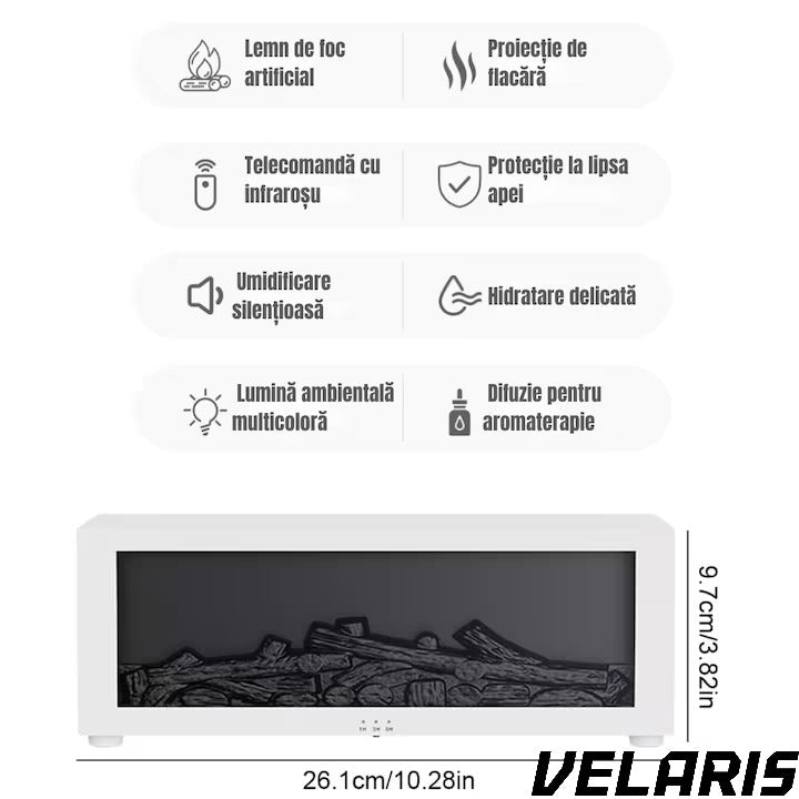 Umidificator de aer inteligent 3D cu efect de flacara, aromaterapie, rezervor 200 ml, LED multicolor, silentios, portabil USB, cu telecomanda si 3 moduri de functionare, Alb