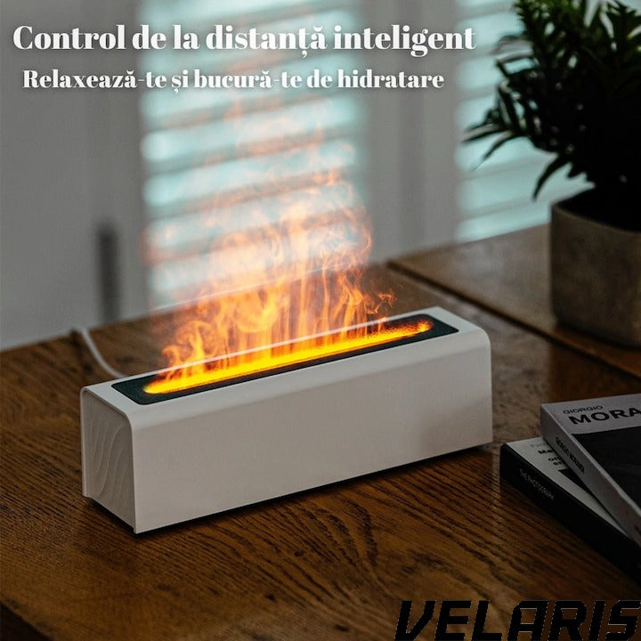 Umidificator de aer inteligent 3D cu efect de flacara, aromaterapie, rezervor 200 ml, LED multicolor, silentios, portabil USB, cu telecomanda si 3 moduri de functionare, Alb