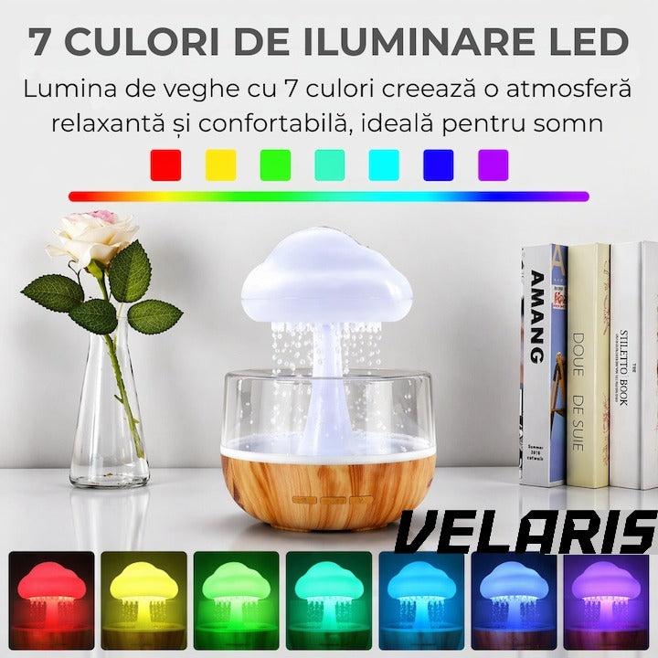 Umidificator si Difuzor Aromaterapie Nor de Ploaie, 7 Culori LED, Sunet Relaxant, USB, 400 ml