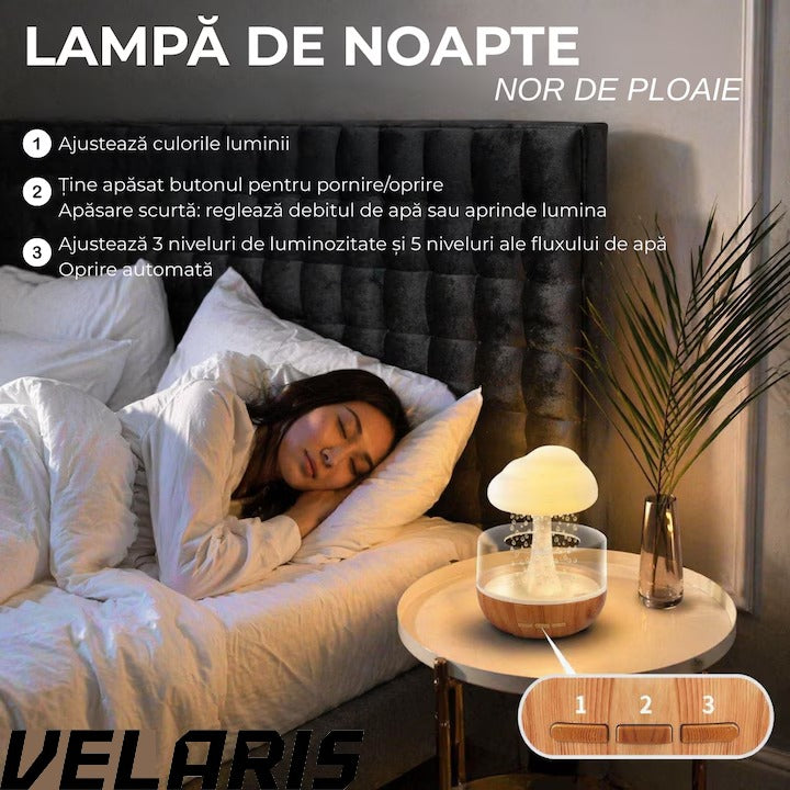 Umidificator si Difuzor Aromaterapie Nor de Ploaie, 7 Culori LED, Sunet Relaxant, USB, 400 ml