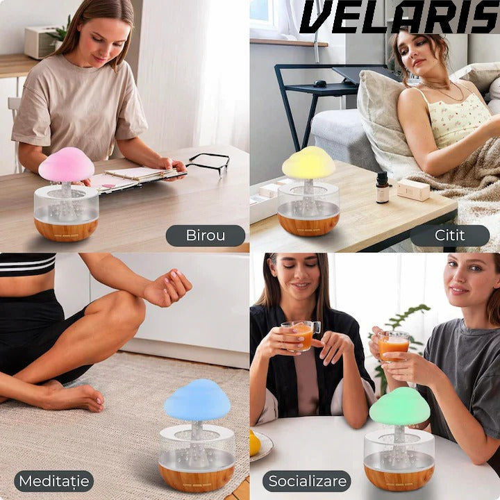 Umidificator si Difuzor Aromaterapie Nor de Ploaie, 7 Culori LED, Sunet Relaxant, USB, 400 ml