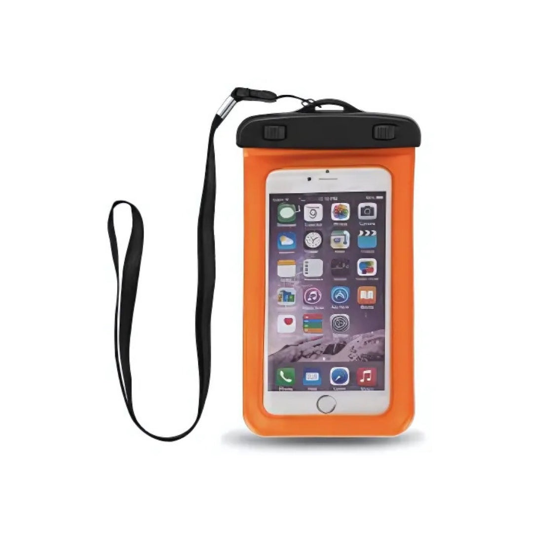 Husa telefon subacvatica, transparent portocaliu, impermeabila pana la 6,7 inch, cu snur
