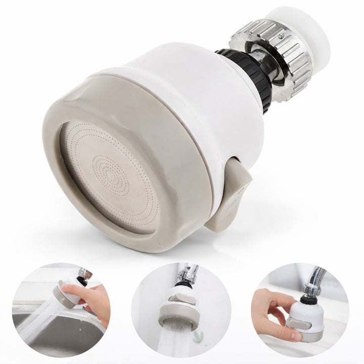 Cap de robinet universal pentru chiuvetă, 3 moduri jet, rotație 360°, alb/bej