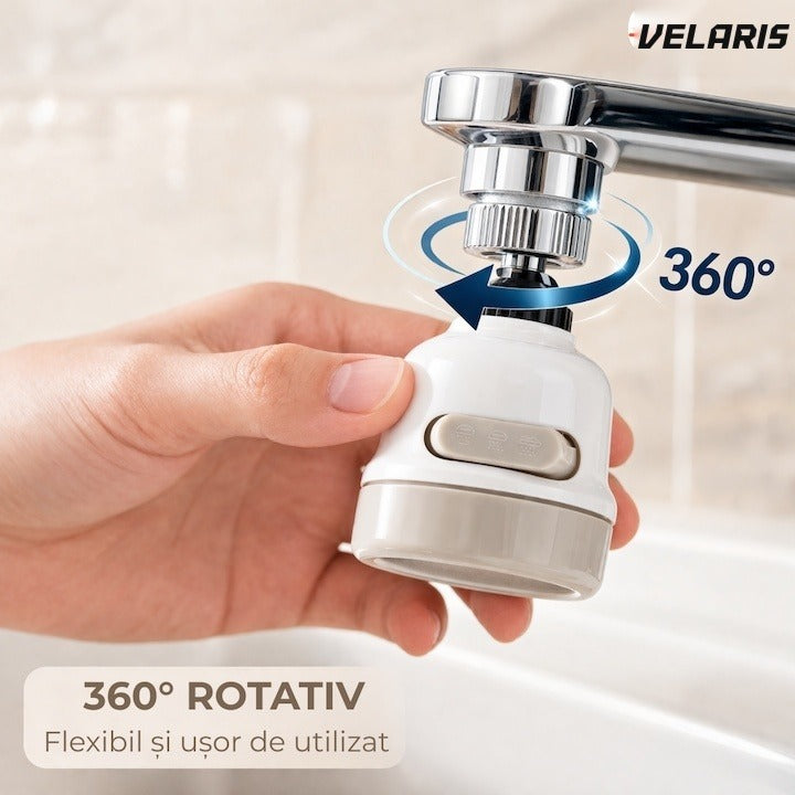 Cap de robinet universal pentru chiuvetă, 3 moduri jet, rotație 360°, alb/bej