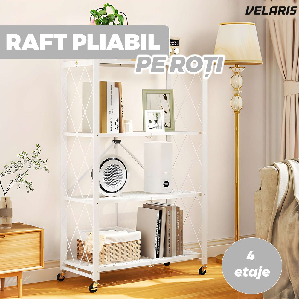 Raft metalic universal, pliabil, pe roți, alb, 119x40x160 cm