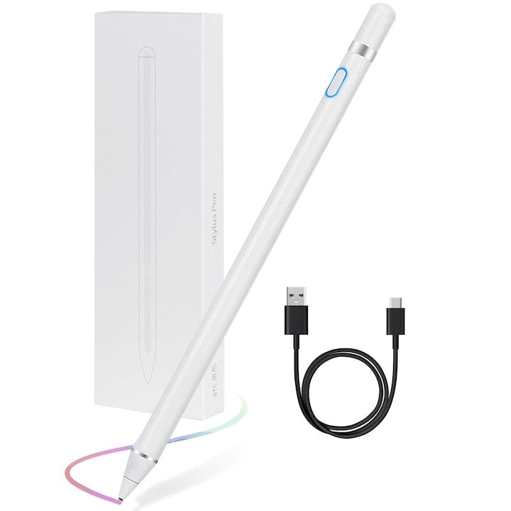 Stylus universal magnetic pentru tablete, alb, cu palmă rejectare