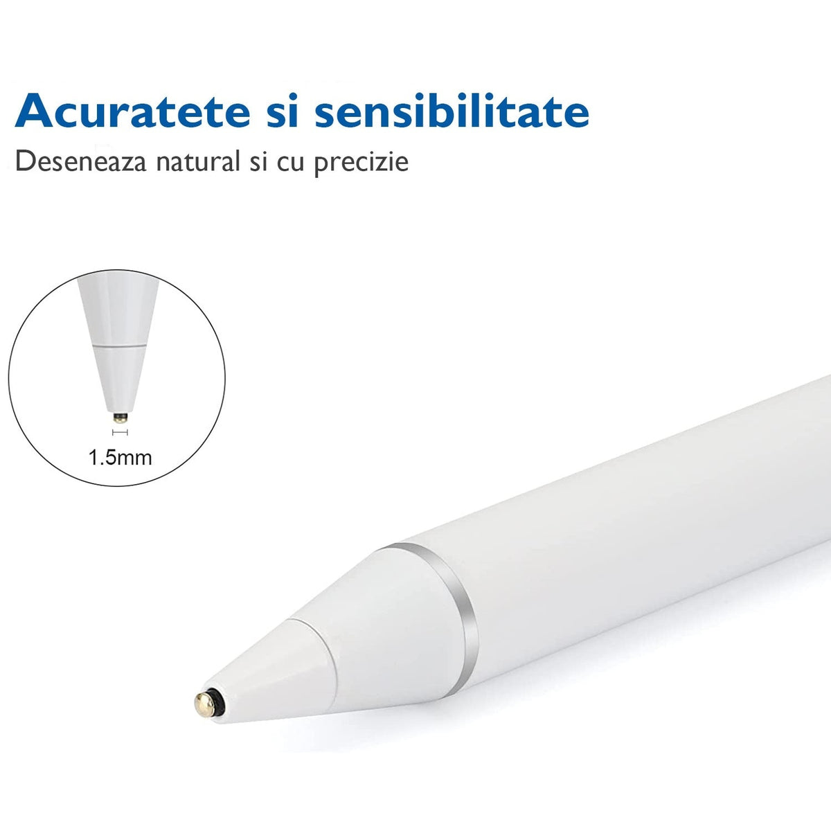 Stylus universal magnetic pentru tablete, alb, cu palmă rejectare