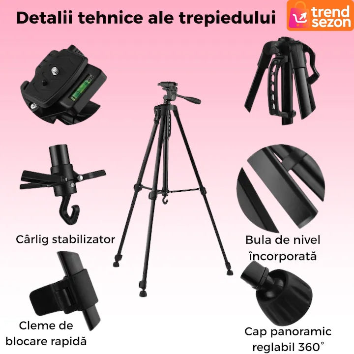 Trepied universal 360° reglabil 55-160 cm cu cap pivotant și husă transport