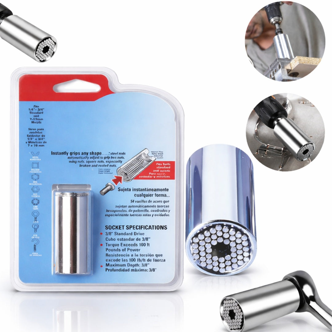 Adaptor cheie universală 7-19 mm, pini metal reglabili, oțel aliaj, pentru burghiu