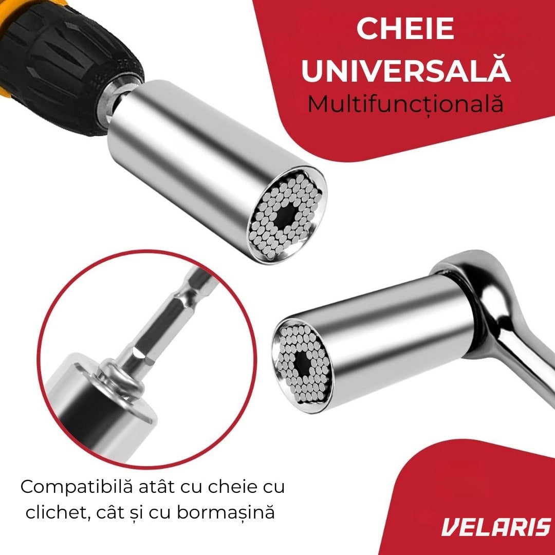 Adaptor cheie universală 7-19 mm, pini metal reglabili, oțel aliaj, pentru burghiu