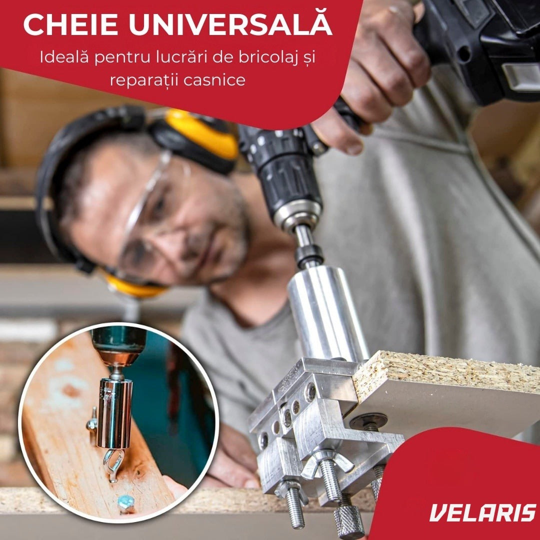 Adaptor cheie universală 7-19 mm, pini metal reglabili, oțel aliaj, pentru burghiu