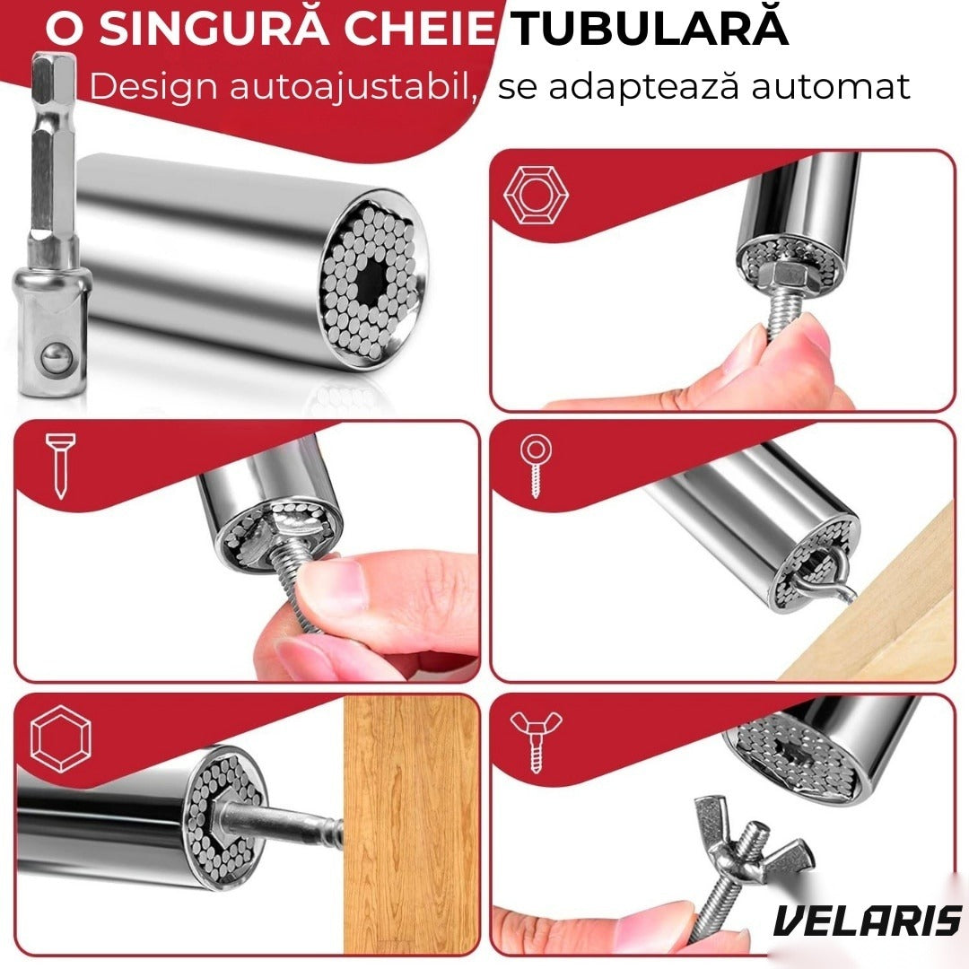 Adaptor cheie universală 7-19 mm, pini metal reglabili, oțel aliaj, pentru burghiu