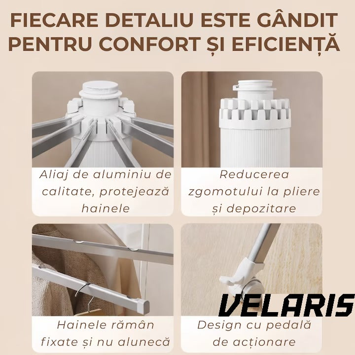 Uscator de rufe vertical, 2 nivele, pliabil, mobil, suport umerase, 16 tije, 24 cleme, 170 cm, uscare 360°