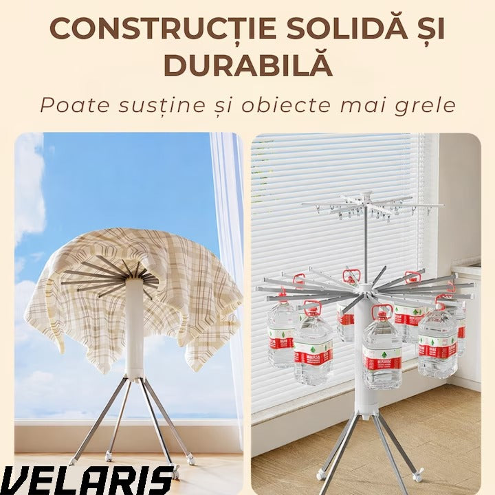 Uscator de rufe vertical, 2 nivele, pliabil, mobil, suport umerase, 16 tije, 24 cleme, 170 cm, uscare 360°