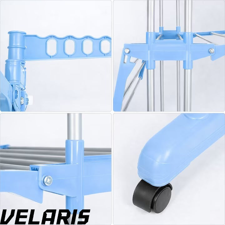Uscator vertical pentru rufe, cu 3 nivele de uscare, mobil si pliabil, suport umerase, albastru