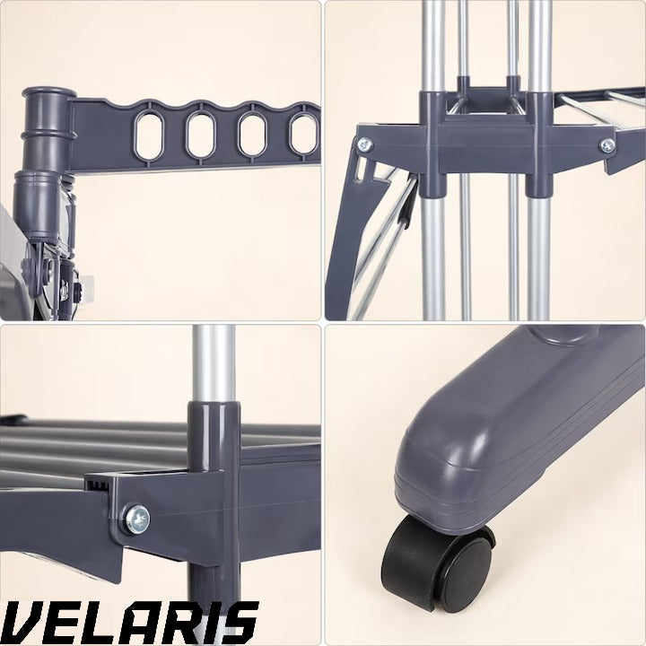 Uscator vertical pentru rufe, cu 3 nivele de uscare, mobil si pliabil, suport umerase, gri