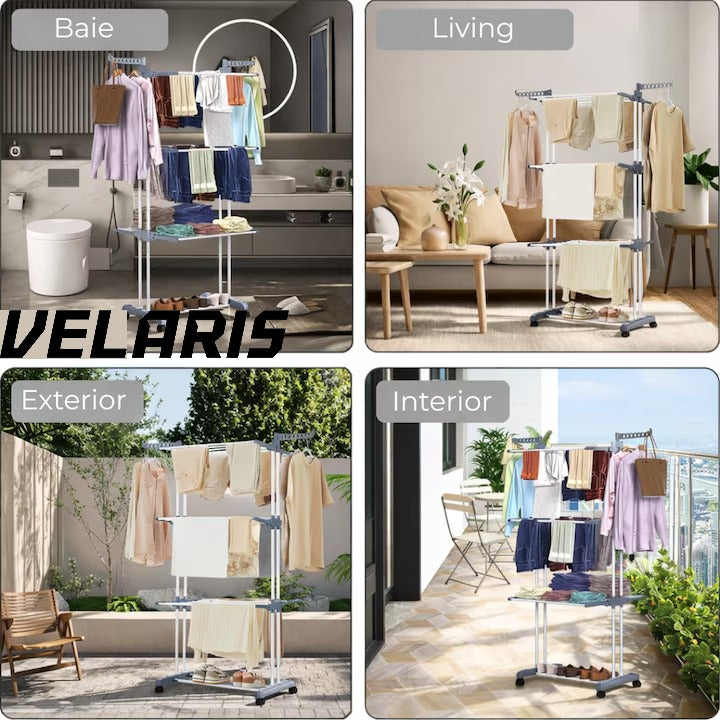 Uscator vertical pentru rufe, cu 3 nivele de uscare, mobil si pliabil, suport umerase, gri