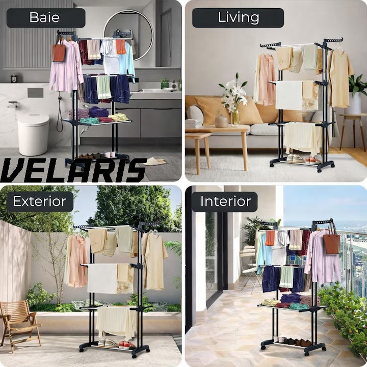 Uscator vertical pentru rufe, cu 3 nivele de uscare, mobil si pliabil, suport umerase, negru