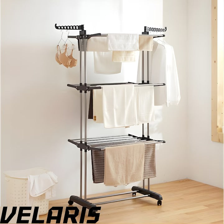 Uscator vertical pentru rufe, cu 3 nivele de uscare, mobil si pliabil, suport umerase, negru