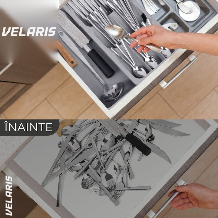 Suport organizator pentru ustensile de bucătărie, design modern, gri