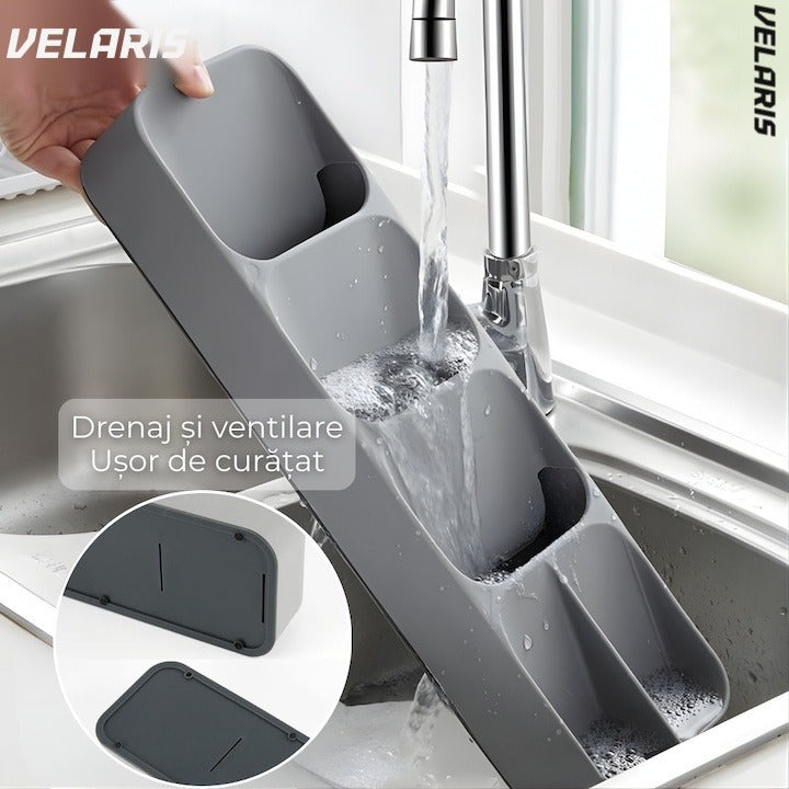 Suport organizator pentru ustensile de bucătărie, design modern, gri