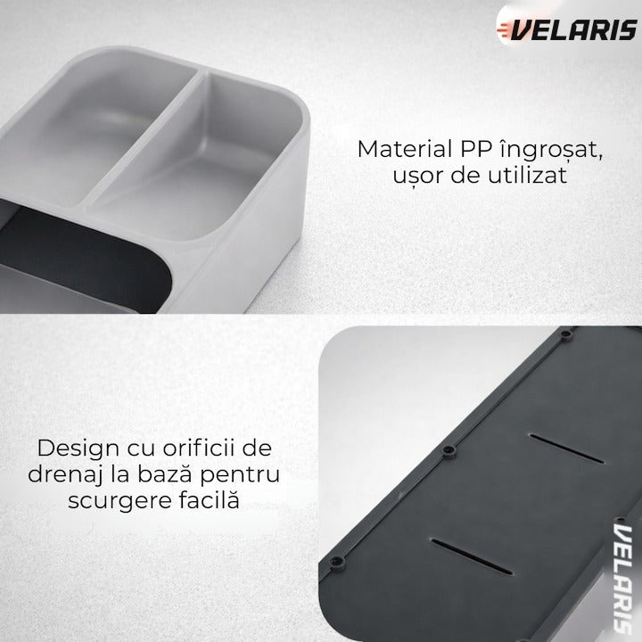 Suport organizator pentru ustensile de bucătărie, design modern, gri