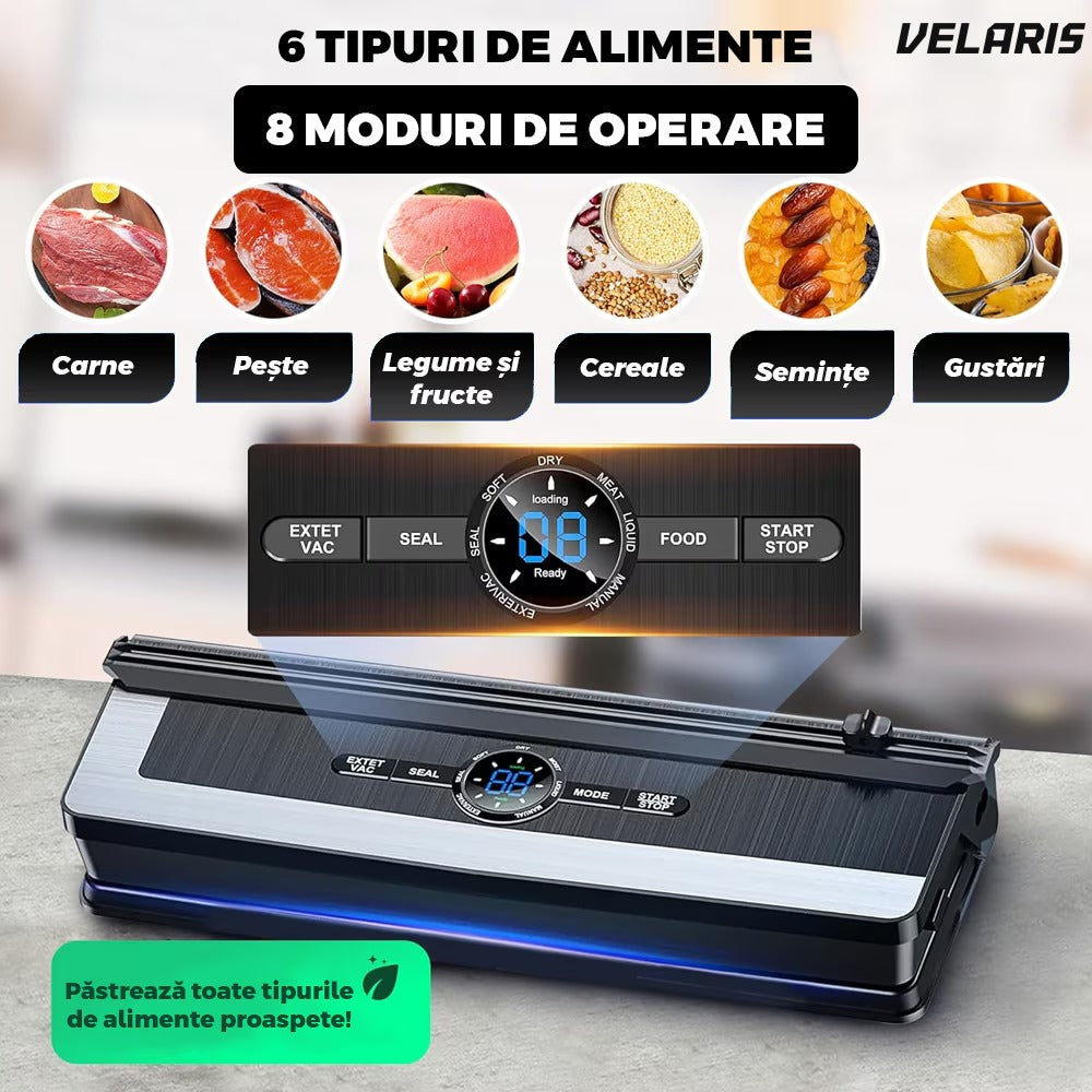 Aparat de vidat PRO, 8 moduri operare, 65 kPa putere, cu cutter, display digital, negru