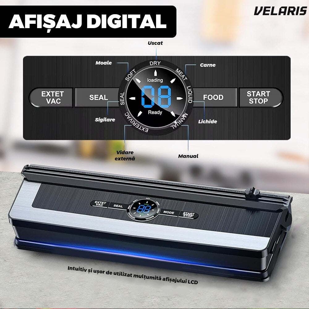 Aparat de vidat PRO, 8 moduri operare, 65 kPa putere, cu cutter, display digital, negru