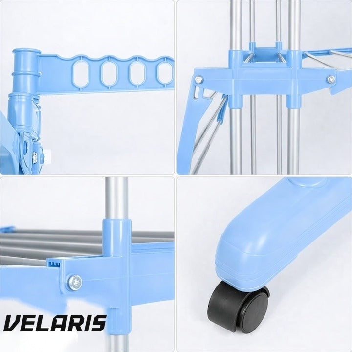 Uscător de rufe vertical, 3 niveluri, pliabil, suport umerașe, albastru, 173 cm