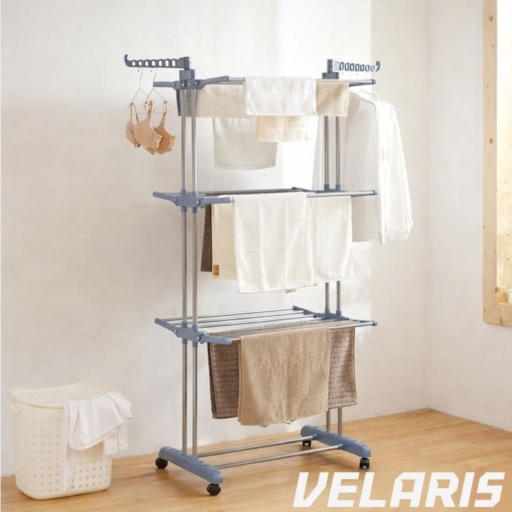 Uscător de rufe vertical, 3 niveluri, pliabil, suport umerașe, gri, 173 cm