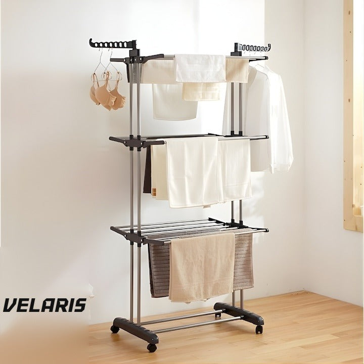 Uscător de rufe vertical, 3 niveluri, pliabil, suport umerașe, negru, 173 cm
