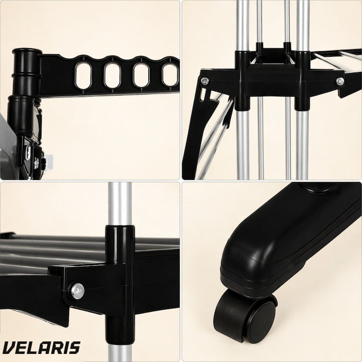 Uscător de rufe vertical, 3 niveluri, pliabil, suport umerașe, negru, 173 cm
