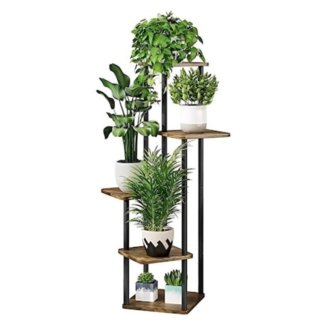 Suport flori vertical 4 rafturi metal și lemn 106,3 cm