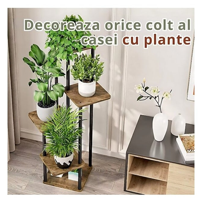 Suport flori vertical 4 rafturi metal și lemn 106,3 cm