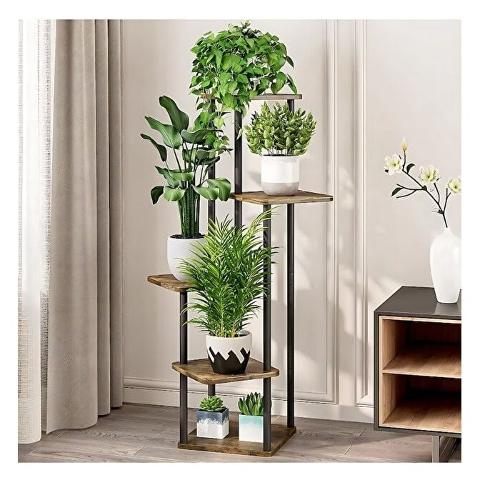 Suport flori vertical 4 rafturi metal și lemn 106,3 cm