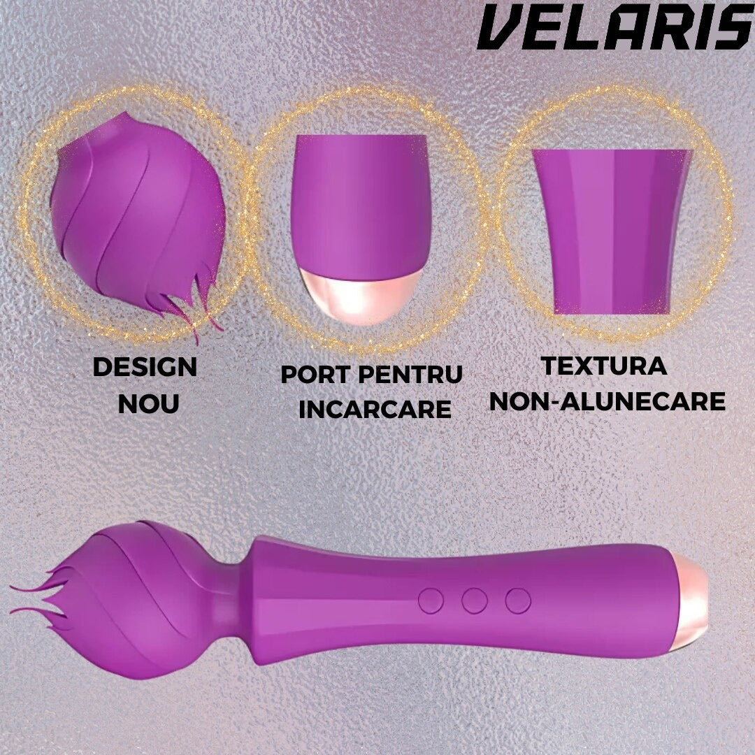 Vibrator Tip Bagheta Thalia Imbracat in Silicon, Stimulare Externa Intensa, Design Ergonomic, Vibratii Puternice, Incarcare USB, Culoare Mov
