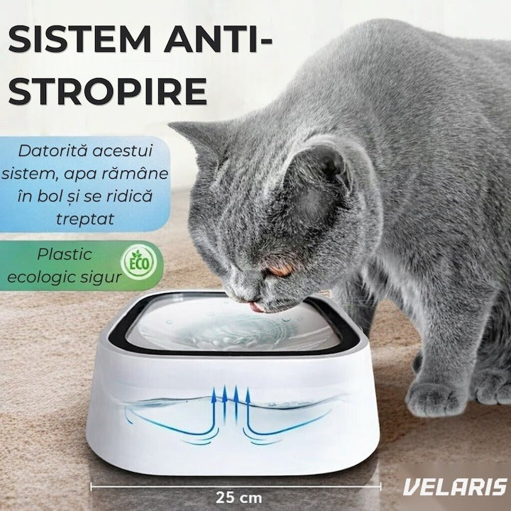 Bol anti-stropire pentru câini și pisici, 1,5 L, plastic, antiderapant, alb