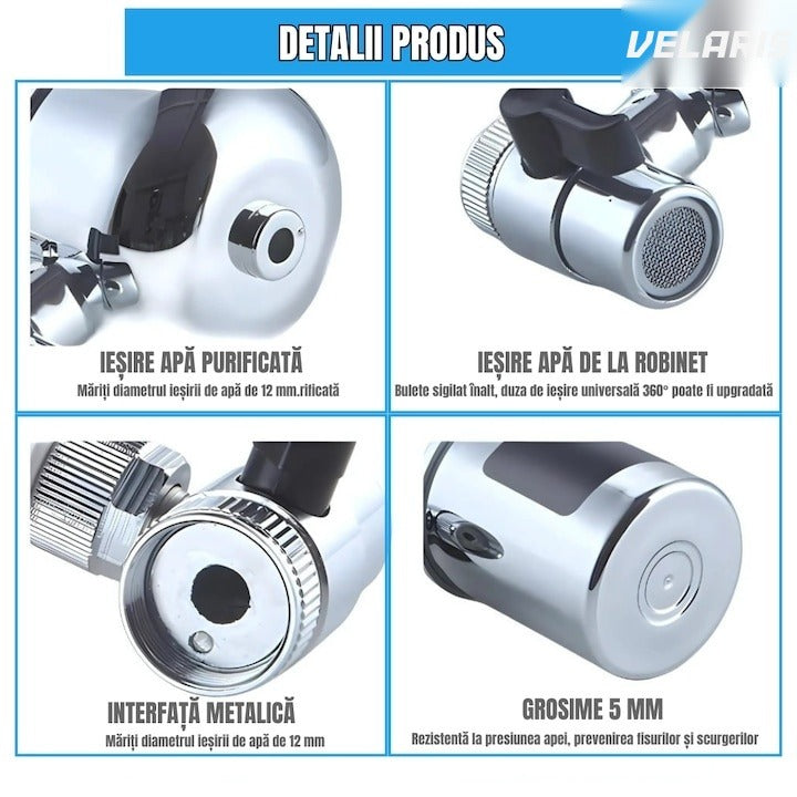 Filtru de apă pentru robinet, capacitate 50.000 L, 7 stadii de filtrare, cartuș reutilizabil, argintiu