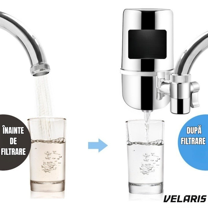 Filtru de apă pentru robinet, capacitate 50.000 L, 7 stadii de filtrare, cartuș reutilizabil, argintiu
