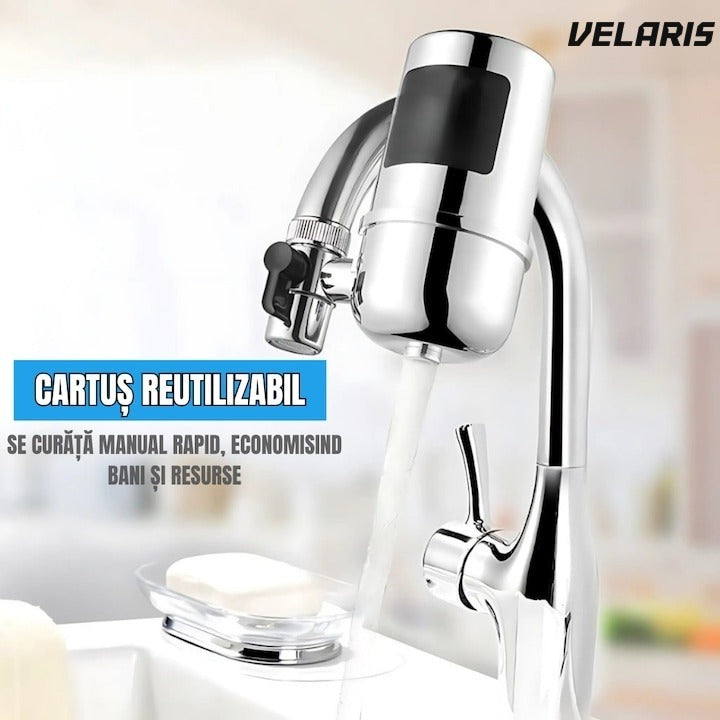 Filtru de apă pentru robinet, capacitate 50.000 L, 7 stadii de filtrare, cartuș reutilizabil, argintiu