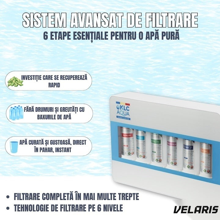 Filtru de apă Nr.1, stație ultrafiltrare 6 etape, alcalinizare 0,01 microni, capacitate 8000L, debit 2,5 l/min, montaj s
