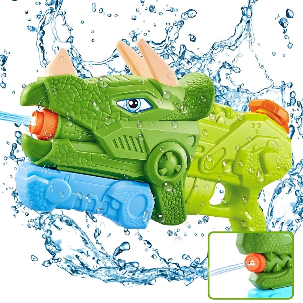 Pistol Apă Dinozaur, 1330 ml, 35 cm, 3 Duze, Rază 8 m, PVC Rezistent, Verde Muschi