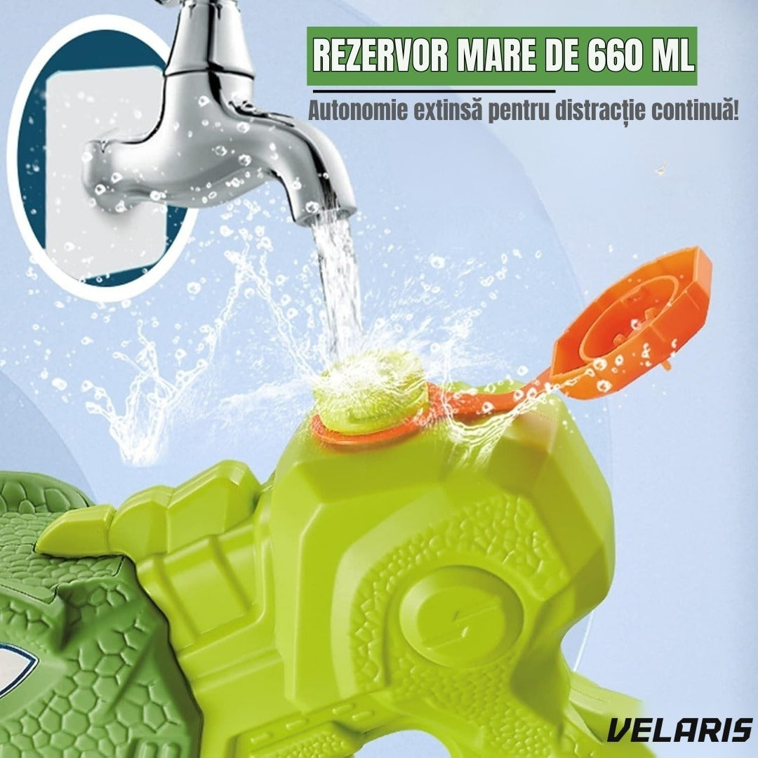 Pistol Apă Dinozaur, 1330 ml, 35 cm, 3 Duze, Rază 8 m, PVC Rezistent, Verde Muschi