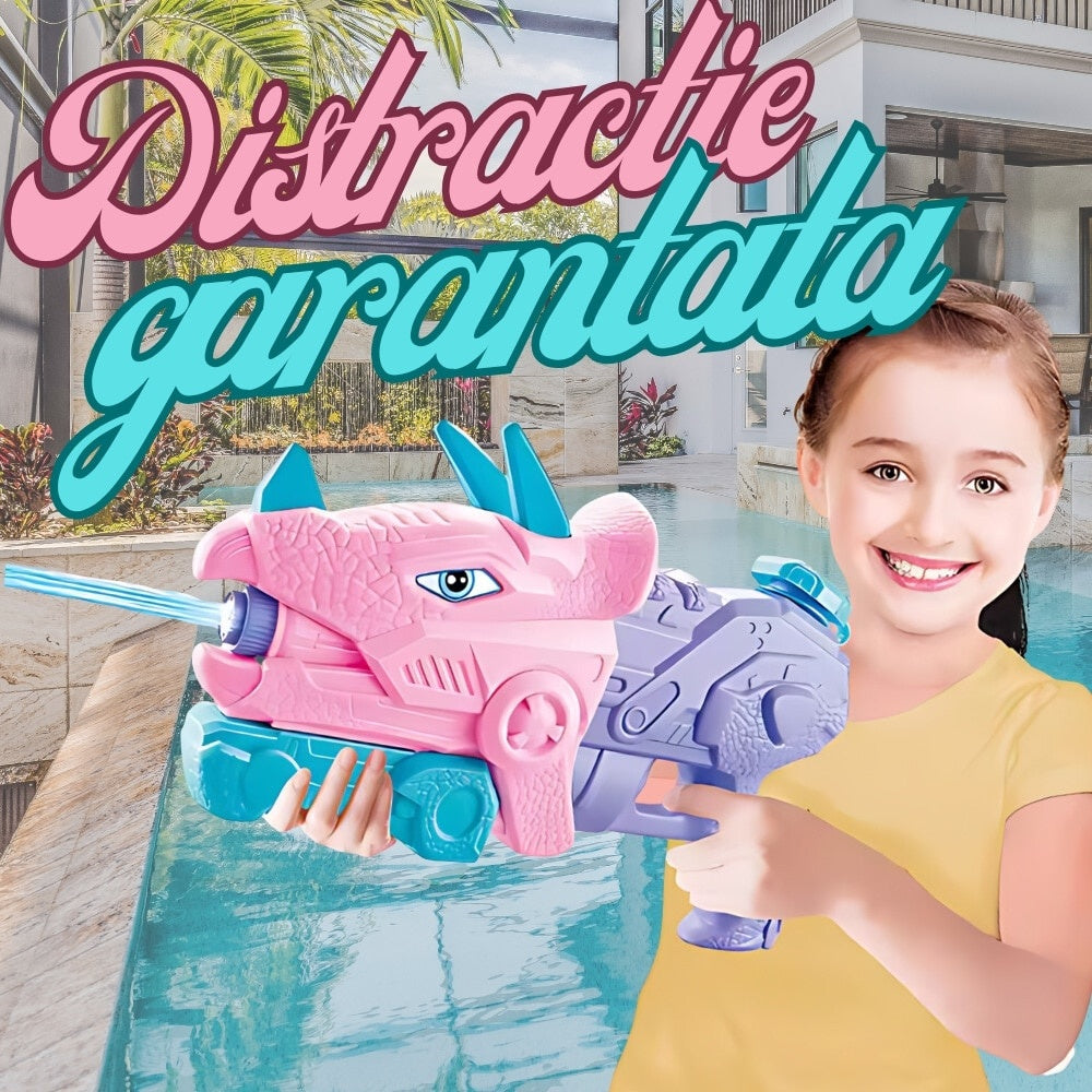 Pistol Apă Copii, Dinozaur, 640ml, 3 Duze, Roz/Violet, 6+ Ani