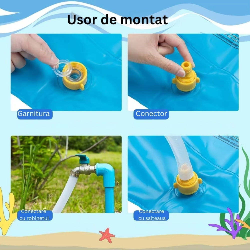 Covoraș de apă 100 cm, albastru, PVC, conexiune furtun gradina, joacă outdoor