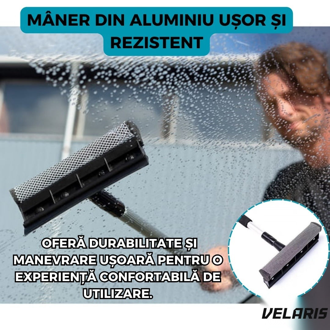 Perie 2 în 1 pentru geamuri cu mâner telescopic din aluminiu, 70–120 cm, negru/argintiu